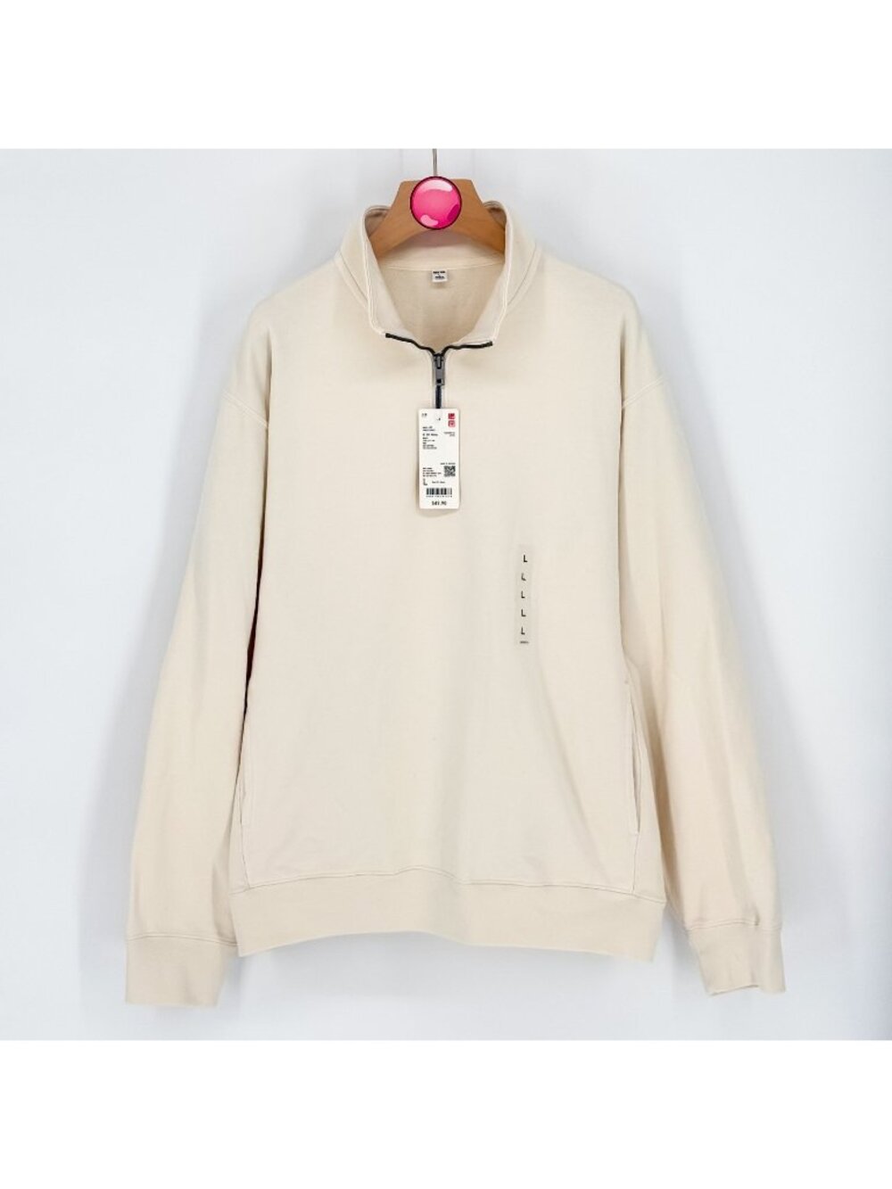 Uniqlo Off-White Half Zip Pullover‎ Sweatshirt Men's Size Large Regular Fit NWT